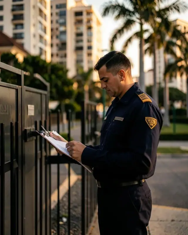 Vigilante uniformado en el acceso de un conjunto residencial